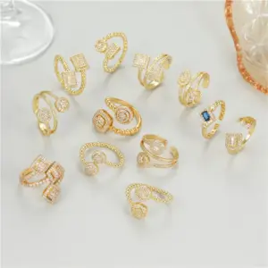 Wholesale Asymmetrical Open Ring For Unisex, Electroplated Copper With Zircon Inlay, Stylish And Unique Design