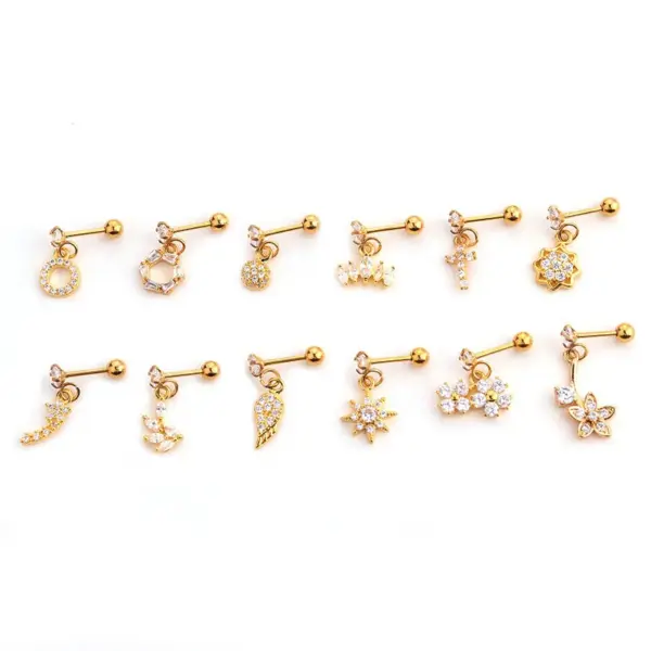 oly-ee489b598ede35163974dc4adb77cdf8 Wholesale 316L Stainless Steel Copper Ear Cartilage Rings & Studs Flower Waterproof Non Tarnish Surgical Steel