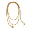 Wholesale Sun Long Necklace For Women, 304 Stainless Steel, 18K Gold Plated PVD Coated, Waterproof, Round Bead Chain