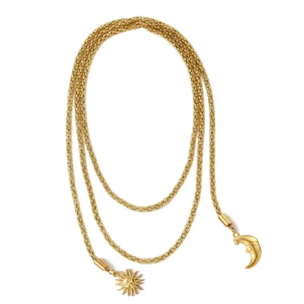 Wholesale Sun Long Necklace For Women, 304 Stainless Steel, 18K Gold Plated PVD Coated, Waterproof, Round Bead Chain