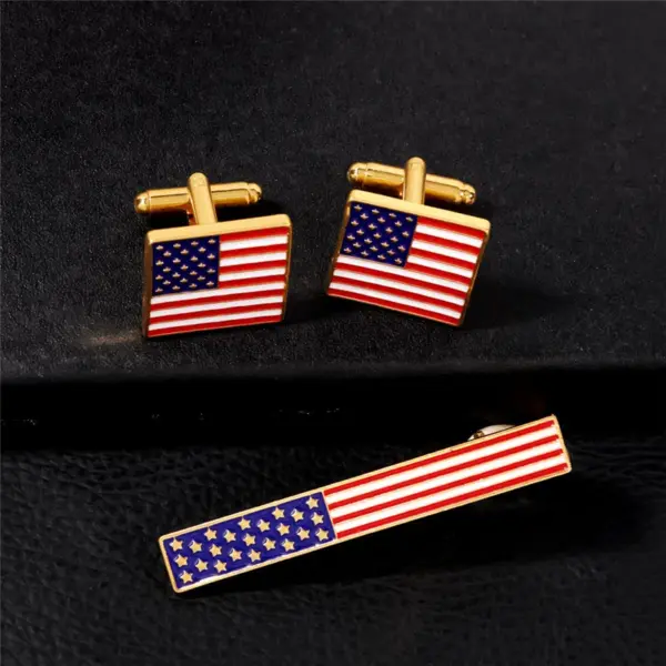 Wholesale American Flag Men's Zinc Alloy Cufflinks In French Style With Stamping Craft