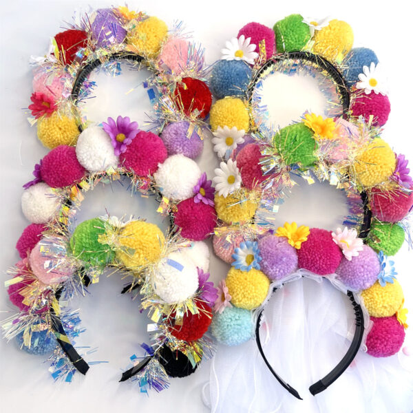 Wholesale Colorful Christmas Versatile Headband Carnival Three-Dimensional Party Headdress Red Year Holiday Fur Ball Headband for Women