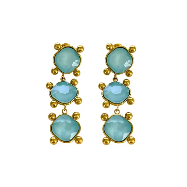Wholesale Square Waterproof Non Tarnish Dangling Earrings For Women, 304 Stainless Steel With 18K Real Gold Plated PVD Coating And Crystal Inlay