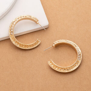 Wholesale Korean Spring and Summer Silver Alloy Earrings Internet Celebrity Design Elegant Retro Simple Diamond C- shaped Earrings