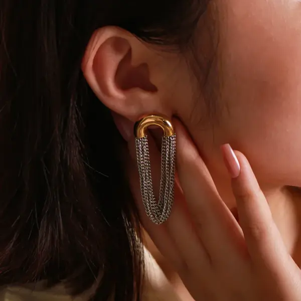 Wholesale PVD Coated 18K Gold Real Gold Plated Semicircle Tassel Lines 304 Stainless Steel Vacation Classic Style Waterproof Non Tarnish Drop Earrings