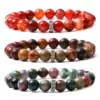 Wholesale Simple Style Round Natural Stone Elastic String Titanium Steel Woven Chain Bracelets In Bulk