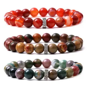 Wholesale Simple Style Round Natural Stone Elastic String Titanium Steel Woven Chain Bracelets In Bulk