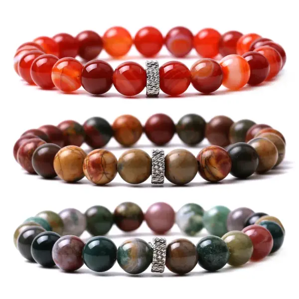 Wholesale Simple Style Round Natural Stone Elastic String Titanium Steel Woven Chain Bracelets In Bulk