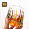 Wholesale Haisman thickened color glass creative rotating whiskey glass hand painted rotating cup with wooden tray decompression Cup