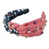 Wholesale Hot New American Flag Independence Day Headband Red White Blue Water Drill Hoop Knot Fabric Wide-brimmed Headband