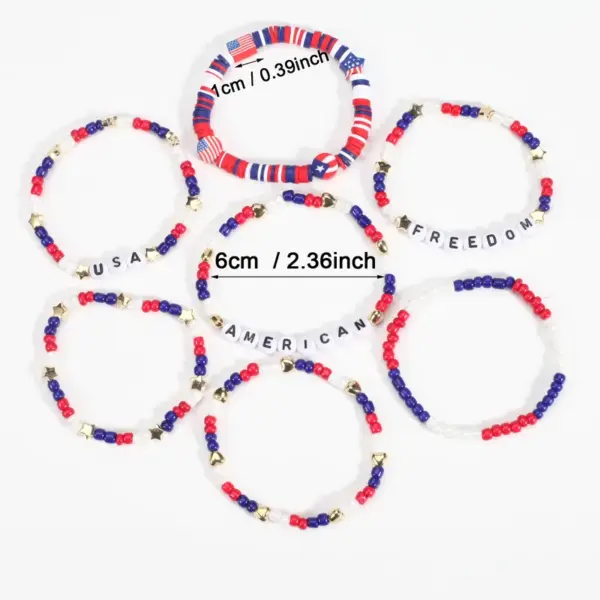 Wholesale Independence Day American Freedom Bracelet Soft Clay Beaded Handmade Jewelry Geometric Unisex Holiday Design