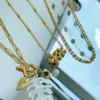 Wholesale Fresh Floral Element Feather Necklace Multifunctional Elegant Cute Handmade Titanium Steel Vacuum Gold Plated Lobster Clasp Regular Chain
