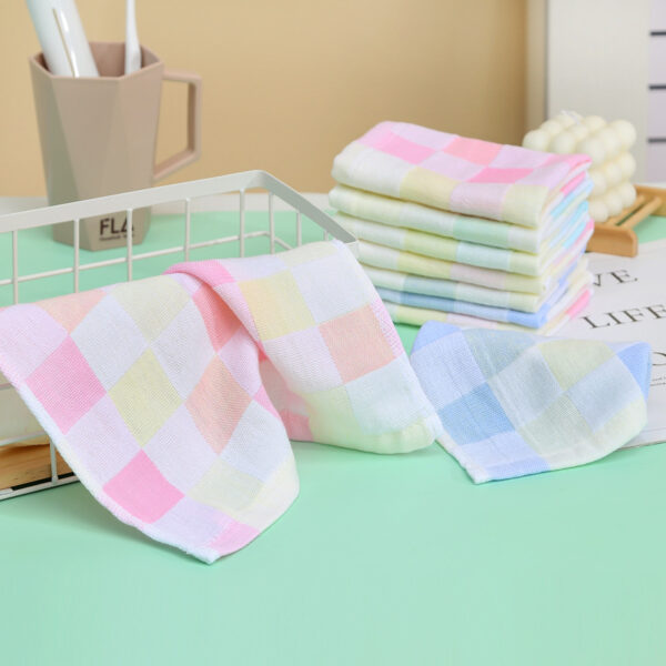 Wholesale Pure Cotton Square Towel Colorful Plaid Gauze Small Towel Children's Gauze Saliva Towel Kindergarten Handkerchief Towel