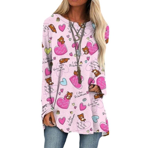 oly-eeaf4995e25afe2e5b365a9cec4f1dab Wholesale Spring 3D ValenTine's Day HearT PrinT Women's Casual Loose RounD Neck Long-sleeveD T-shirT