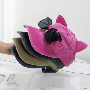 Wholesale Cute Cat Ears Aviator Sunglasses Baseball Cap Women Spring and Summer Korean Style Street All-match Big Head Waves Cap Trendy