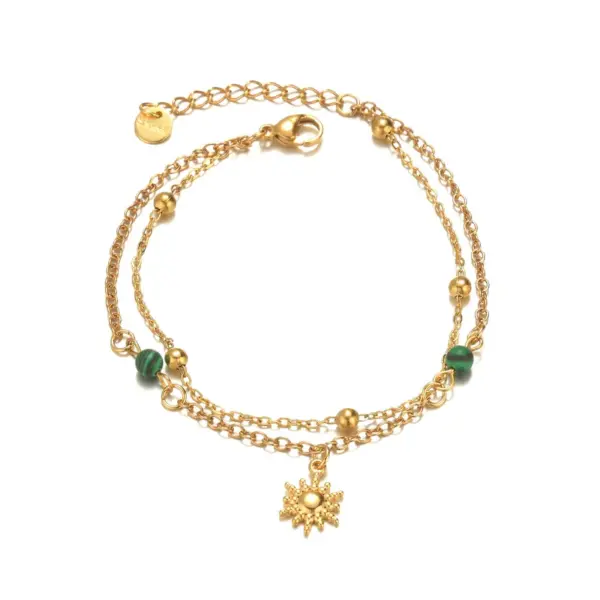 Wholesale Two-layer Simple Gold-plated 18K Sun Pendant Bracelet For Women, Simple Design Adjustable Clasp Wrist Accessory