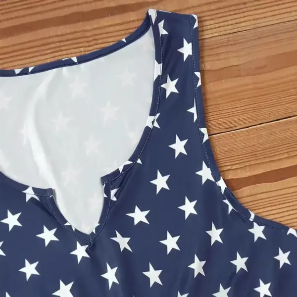 Wholesale American Flag Vintage Style Sleeveless Tank Dress With V Neck In Polyester For Casual Wear