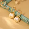 Wholesale Fashion Double-Sided Pearl Earrings For Women, Micro-Inlaid Zircon Tea Rose Design, Versatile Geometric Pattern, Gold-Plated 925 Sterling Silver Copper Dangle Earrings