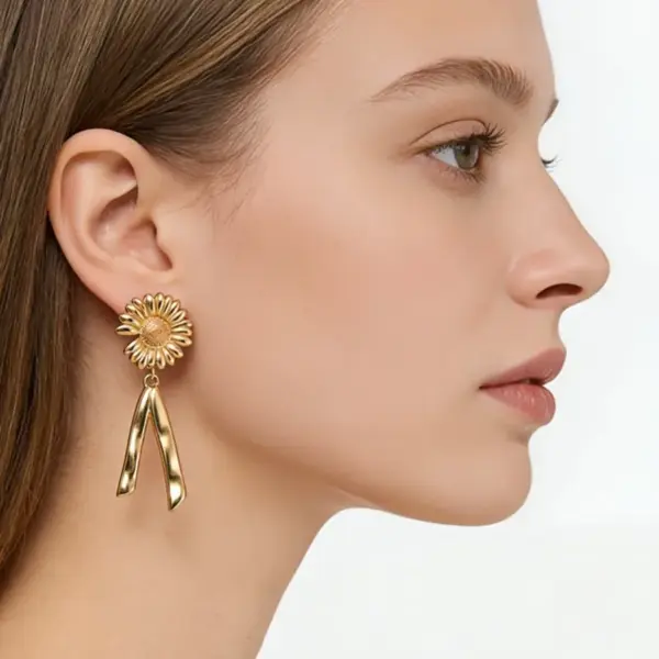 Wholesale V Shape Asymmetrical Stud Earrings For Women, 18K Real Gold Plated With 0.03µm PVD Coated 304 Stainless Steel