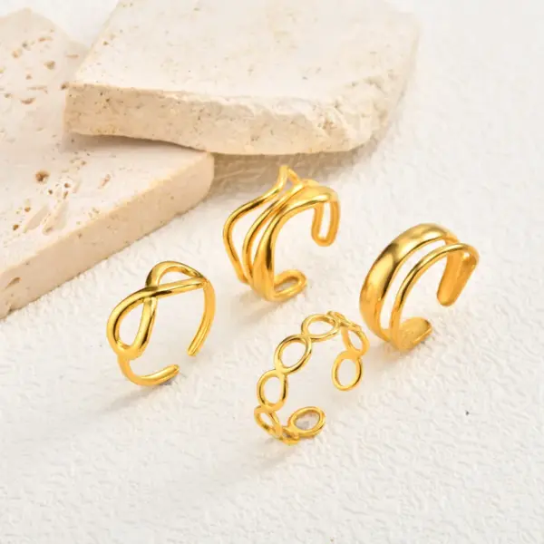 Wholesale Women's 201 Stainless Steel Wave Ring Infinity Double Layer Stacking Jewelry Ring Geometric 18K Gold Plated Vacuum Electroplating