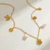 Wholesale Stainless Steel 18K Gold Plated Multi-Pendants Necklace Imitation Pearl Embedded Zircon Heart Sakura Design Casual Romantic Artistic