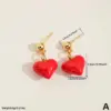 Wholesale Fashionable Love Heart Shaped Earrings Multi Styles Color Block Gold Base Copper Material Women's Jewelry Accessories Cherry Theme