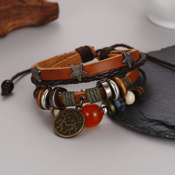 Wholesale Twelve Constellation Bracelet Red Agate Bracelet Punk Vintage Women and Men's Rivet Jewelry Korean Unique Multi-layer