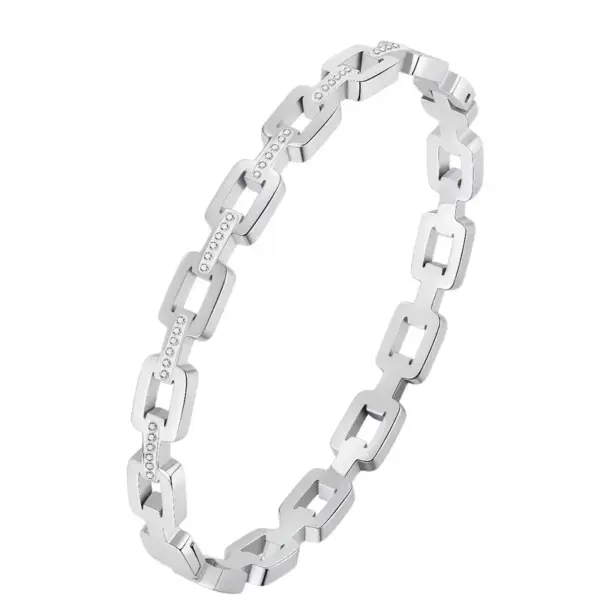 Wholesale Luxurious Square Titanium Steel Bangle For Women In Steel Color With Rhinestones And Electroplated Finish