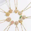 Wholesale 18K Real Gold Plated 304 Stainless Steel PVD Coated Pearl Zircon Flower Inlay Cable Chain Pendant Necklace