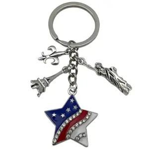[White K Blue American Independence Day Pointed Diamond Five-Pointed Star Eiffel Tower Keychain] - 11.3g - ER1653
