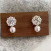 Wholesale Snowflake Electroplated Silver Plated Brass Stud Earrings With Pearl Inlay For Women