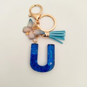 Blue letter keychain pendant/U
