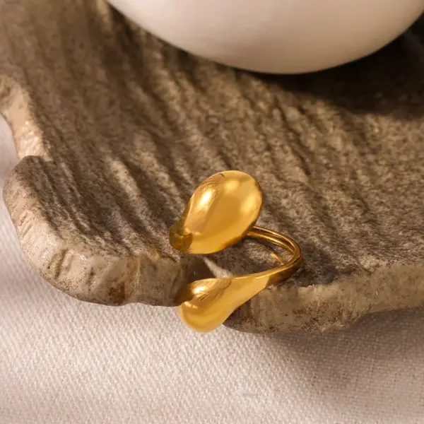 Wholesale 304 Stainless Steel Geometric Water Droplets PVD Coated 18K Gold 18K Real Gold Plated Real Gold Plated Vintage Style Modern Style Simple Style Waterproof Non Tarnish Gold Open Rings