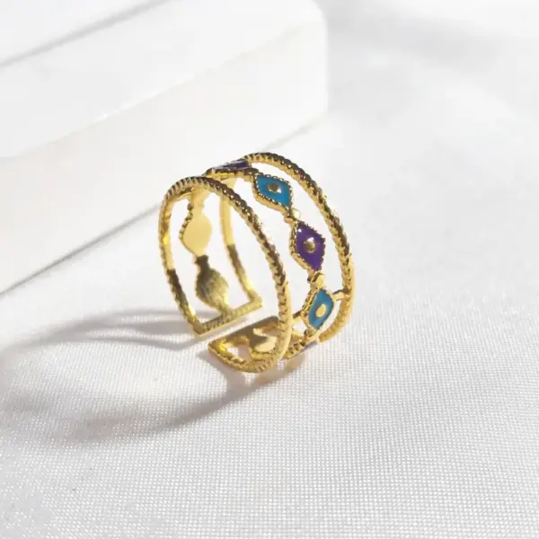 Wholesale 18K Real Gold Plated Vacuum Electroplating Furnace Oil Drop 304 Stainless Steel Ring Vintage Non-Fading Niche Light Luxury Women's Open Ring