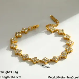 Full Diamond Four-Leaf Flower Bracelet
