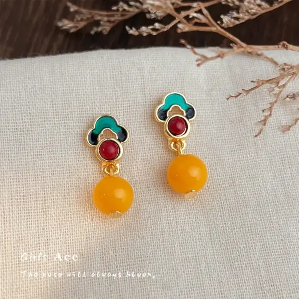 Wholesale Handmade Geometric Earrings For Women In Copper With 14K Real Gold Water Plating And Resin Inlay