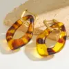 Wholesale 18K Real Gold Plating Vacuum Electroplating (In Furnace) 201 Stainless Steel 304 Stainless Steel Water Plating Resin Rhombus Leopard Print Earrings
