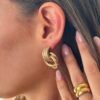 Wholesale 18K Gold and Silver Double Color Earrings Stereo Double Ring Simple 3-layer Coil Wound Earrings Earrings