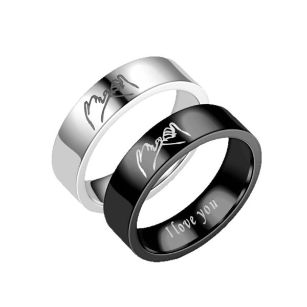 Wholesale  Titanium Steel Couple Rings I Love You Hand-In-Hand Men and Women Ring Hand Jewelry