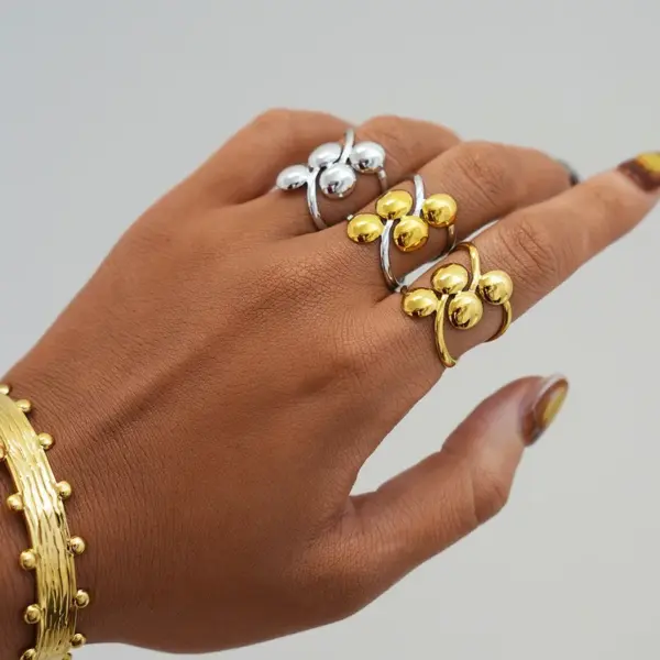 Wholesale 304 Stainless Steel 18K Gold Plated Women's Geometric Ball Open Ring Women's Jewelry Accessories, Holiday Gift, Gift For Her