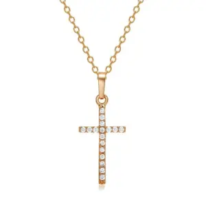 Wholesale Unisex Cross Pendant Necklace In Copper With Rhinestones, Electroplated Finish, Featuring A Durable Cable Chain