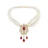 Wholesale Flowers Pendant Necklace For Women With Alloy Pendant Material Featuring Imitation Pearl And Rhinestones In White
