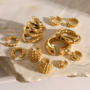 Wholesale 304 Stainless Steel C Shape Solid Color PVD Coated 18K Real Gold Plated Real Gold Plated 18K Gold Vacation Simple Style IG Style Waterproof Non Tarnish Asymmetrical Gold Ear Cuffs