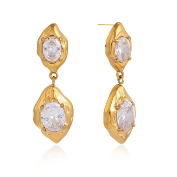 Wholesale Geometric Waterproof Non Tarnish Earrings For Women, 18K Real Gold Plated 304 Stainless Steel With Zircon Inlay, PVD Coated