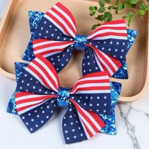 Wholesale Flagpole Bow Hair Clip Star Decoration Duckbill Clip Independence Day Hairpin Denim