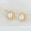 Wholesale 14K Real Gold Plated Copper Flower Stud Earrings With Zircon Inlay Featuring 925 Sterling Silver Ear Pins In New Style