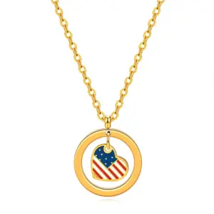 Wholesale Jewelry Ethnic Style Simple Style Heart Shape American Flag Titanium Steel Plating Pendant Necklace