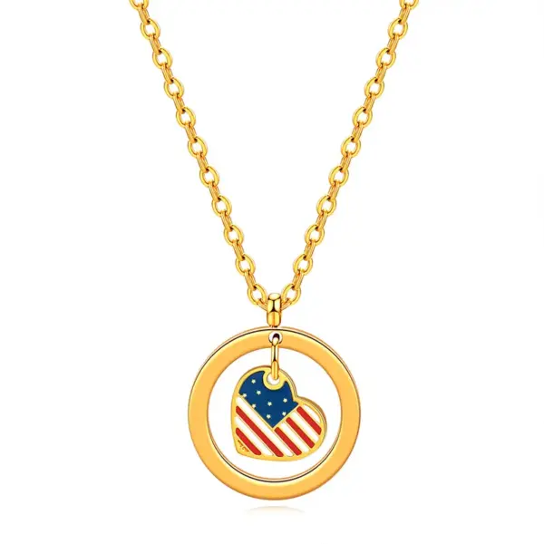Wholesale Jewelry Ethnic Style Simple Style Heart Shape American Flag Titanium Steel Plating Pendant Necklace