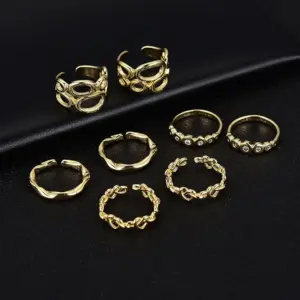 Wholesale Geometric Open Rings For Women In Copper With 14K Real Gold Plated Electroplated Finish And Zircon Inlay