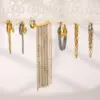 Wholesale Women's Classic Style 18K Gold Plated 304 Stainless Steel Vacuum Electroplated Geometric Color-Block Waterproof Non-Fading Asymmetric Chain Tassel Earrings Set